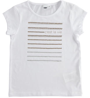 T-shirt in jersey con strass e scritta "C'est la vie" ido BIANCO-0113