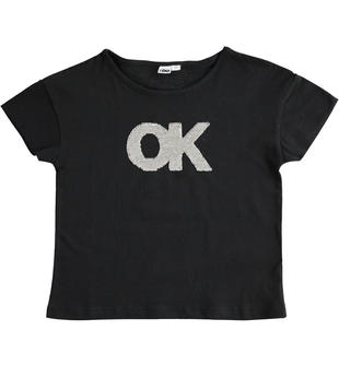 T-shirt 100% cotono con scritta "OK" di paillettes reversibili ido