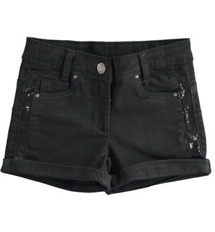 Pantalone corto in twill con banda di paillettes ido NERO-0658