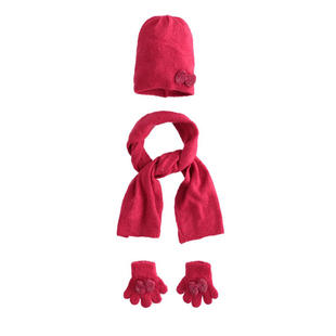 Kit per bambina cappello modello cuffia, guanti e sciarpa ido