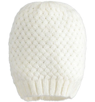 Cappello modello cuffia in tricot con particolare lavorazione ido PANNA-0112