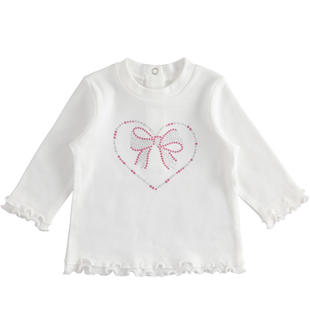 Maglietta girocollo con cuore e fiocco 100% cotone ido PANNA-0112