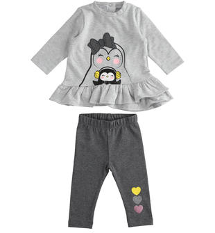 Completo maxi maglia con pinguino e leggings ido GRIGIO MELANGE-8991