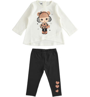 Completo maxi maglietta con strass e glitter e leggings ido PANNA-0112