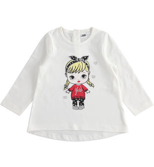 Maglietta girocollo per bambina 100% cotone con grafica diversa ido PANNA-0112