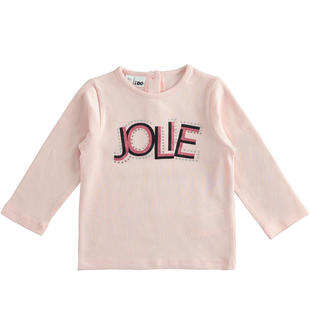 Maglietta girocollo con scritta "Jolie" in strass e glitter ido