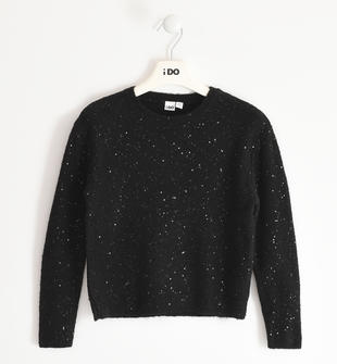 Maglia girocollo in tricot ricamato di paillettes ido NERO-0658