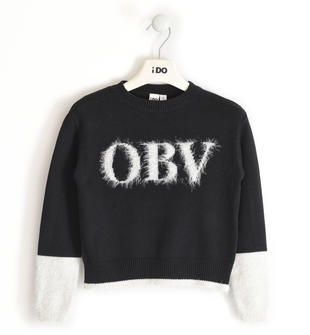 Maglia in tricot con scritta OBV in filato lungo ido NERO-0658