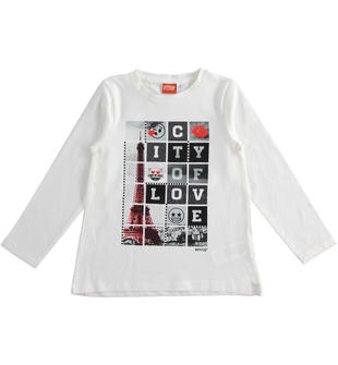 Maglietta girocollo in jersey stretch Emoji ido PANNA-0112