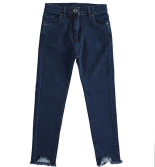 Pantalone in denim stretch slim fit con fondo sfrangiato ido BLU-7750