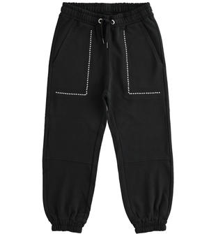 Pantalone in felpa 100% cotone con piccole borchie ido NERO-0658
