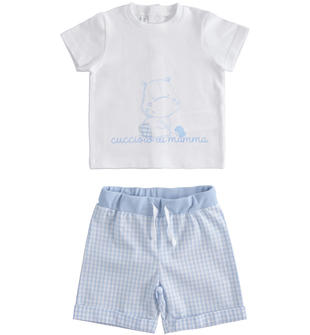 Completino neonato t-shirt con ippopotamo e pantalone ido AZZURRO-3862