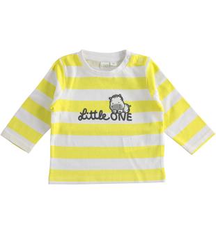 Maglietta girocollo neonato fantasia a righe 100% cotone ido BIANCO-GIALLO-6SA9