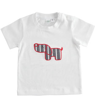 T-shirt neonato 100% cotone con ricamo cagnolino ido BIANCO-0113