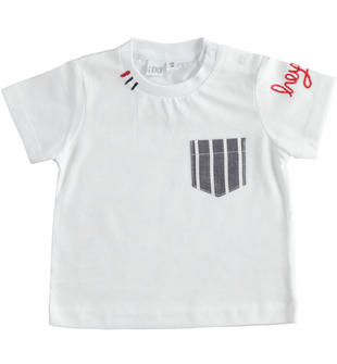 T-shirt 100% cotone neonato con taschino rigato ido BIANCO-0113