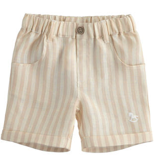 Pantaloni corti neonato fantasia a righe 100% lino ido BEIGE-BEIGE-6RX4