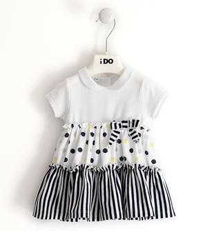 Abito elegante neonata in jersey stretch con pois e righe ido BIANCO-BLU-6RY1