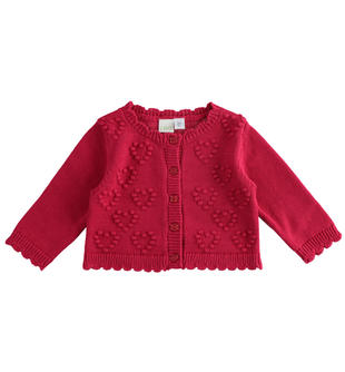 Cardigan neonata con cuori in tricot 100% cotone ido CILIEGIA CHERRY-2661