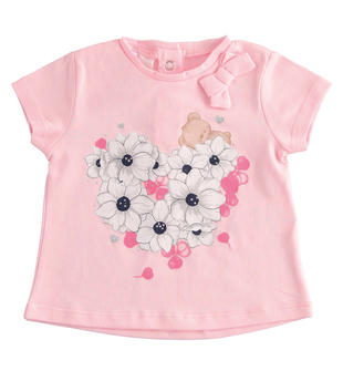 T-shirt neonata 100% cotone con cuore di fiori ido ROSA-2763