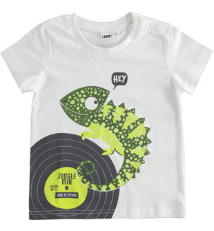 T-shirt bambino con stampa camaleonte 100% cotone ido BIANCO-0113