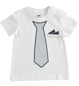 Maglietta bambino in 100% cotone con cravatta e taschino ido BIANCO-0113