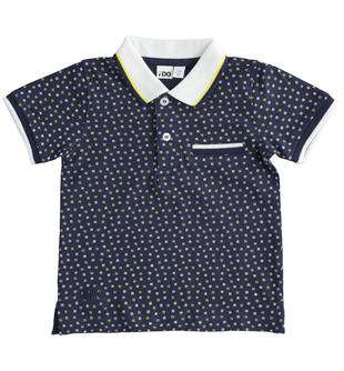 Polo bambino piquet stretch di cotone fantasia all over ido BLU-BIANCO-6TH3