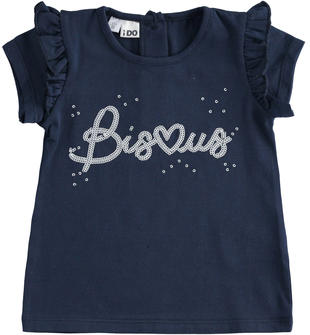 T-shirt bambina in jersey con ricamo di paillettes ido