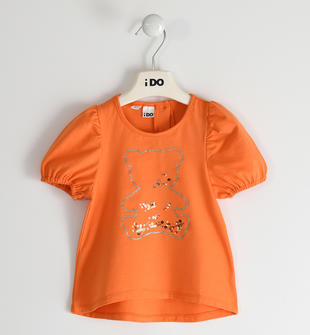 T-shirt bambina in jersey stretch con orsetto glitter ido ARANCIO-1865