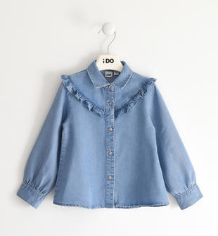 Camicia jeans bambina con ruches ido