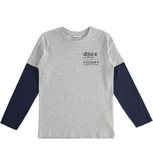 Maglietta girocollo per bambino effetto doppia manica ido GRIGIO MELANGE-8992