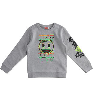 Felpa per bambino stampa Emoji dettagli fluo ido GRIGIO MELANGE-8992