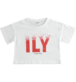 T-shirt bambina short body stampa "I Love You" ido BIANCO-0113