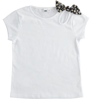 T-shirt bambina in jersey stretch con fiocco in chiffon ido BIANCO-0113