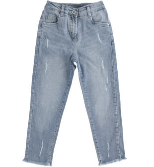 Pantaloni bambina in denim a vita alta ido STONE BLEACH-7350