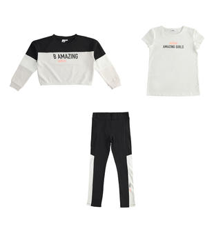Completo sportivo bambina felpa, t-shirt e leggings ido NERO-0658
