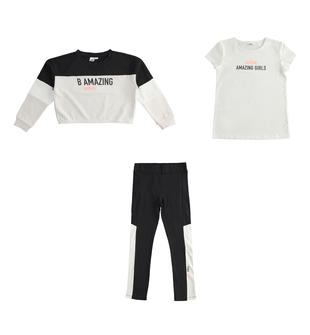 Completo sportivo bambina felpa, t-shirt e leggings ido