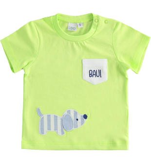 T-shirt neonato 100% cotone con taschino e cagnolino ido VERDE ACIDO-5231
