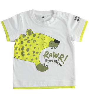 Maglietta bambino in 100% cotone con leopardo ido BIANCO-0113