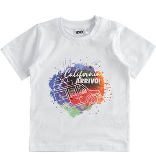 T-shirt bambino 100% cotone stampa effetto spray ido BIANCO-0113