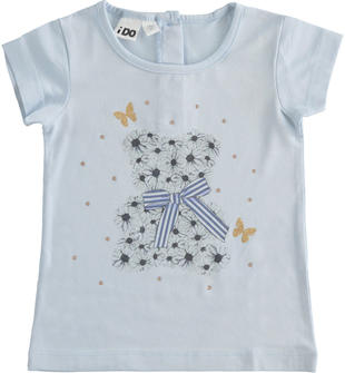 T-shirt bambina in jersey stretch con orsacchiotto e strass ido AZZURRO-3811