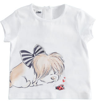 T-shirt bambina con cane e coccinella ido BIANCO-0113