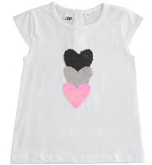 T-shirt bambina in 100% cotone con paillettes reversibili ido BIANCO-0113