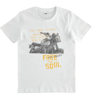 T-shirt bambino in 100% cotone con stampa moto ido BIANCO-0113