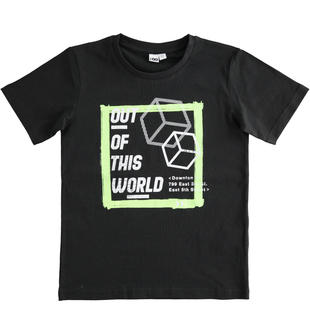 T-shirt bambino in 100% cotone con stampa fluorescente ido NERO-0658