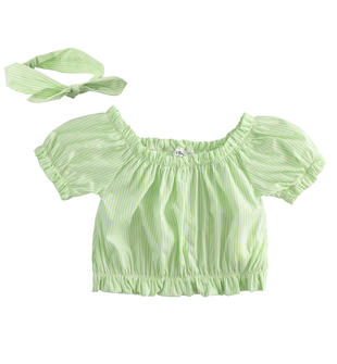 Camicia per bambina rigata con fascia per capelli ido GREEN-5221