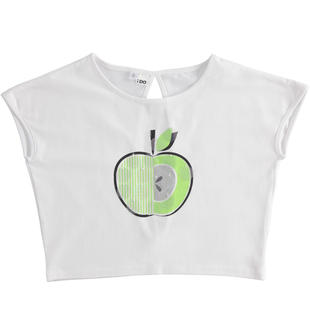 T-shirt bambina in jersey stretch con pailettes ido BIANCO-0113