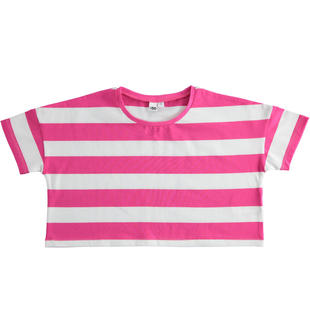 T-shirt bambina short body con fantasia a righe ido FUXIA-2445