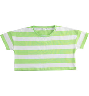 T-shirt bambina short body con fantasia a righe ido GREEN-5221