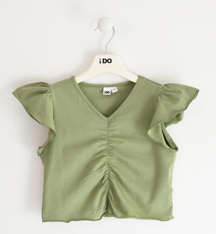 T-shirt bambina in jersey stretch con arricciatura ido VERDE SALVIA-5454