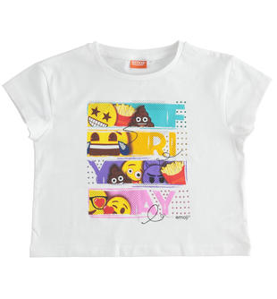 T-shirt per bambina stampa Emoji ido BIANCO-0113